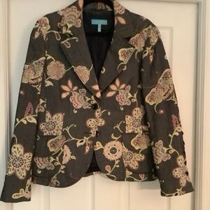 Escada Sport sz 44 Dark Gray with Embossed Floral/Butterflies wool Jacket.